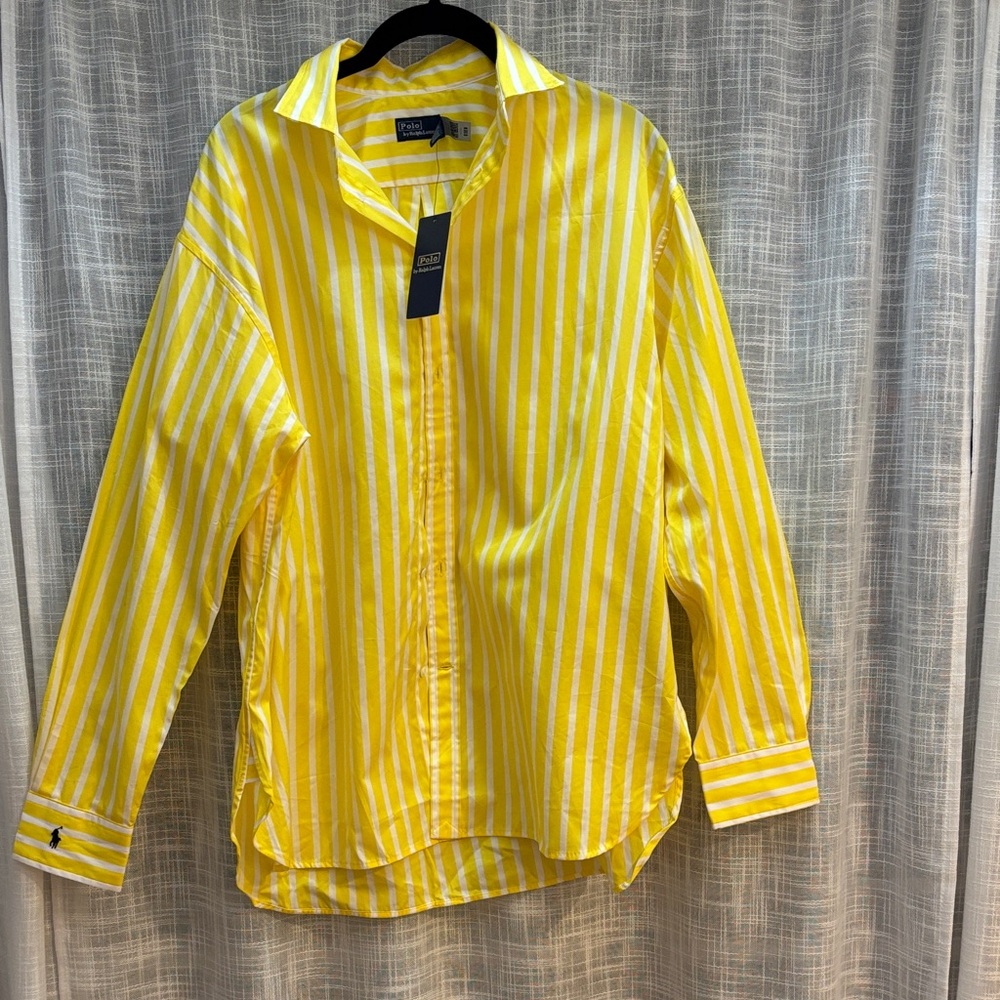 Polo by Ralph Lauren Women’s Yellow and White Striped Shirt -Sz 10